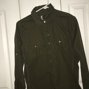 Army green button down shirt